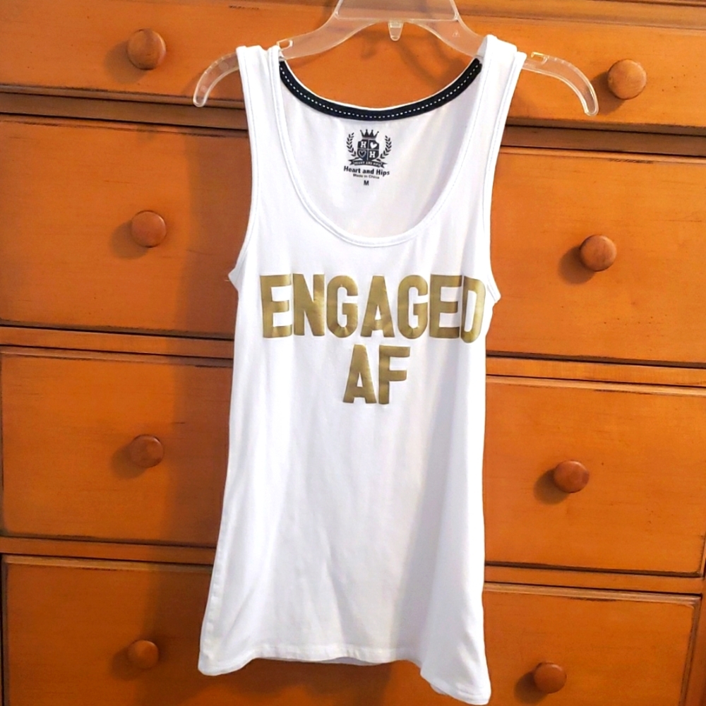 ENGAGED AF White Bachelorette Bride Tank Top by Heart and Hips Size Medium